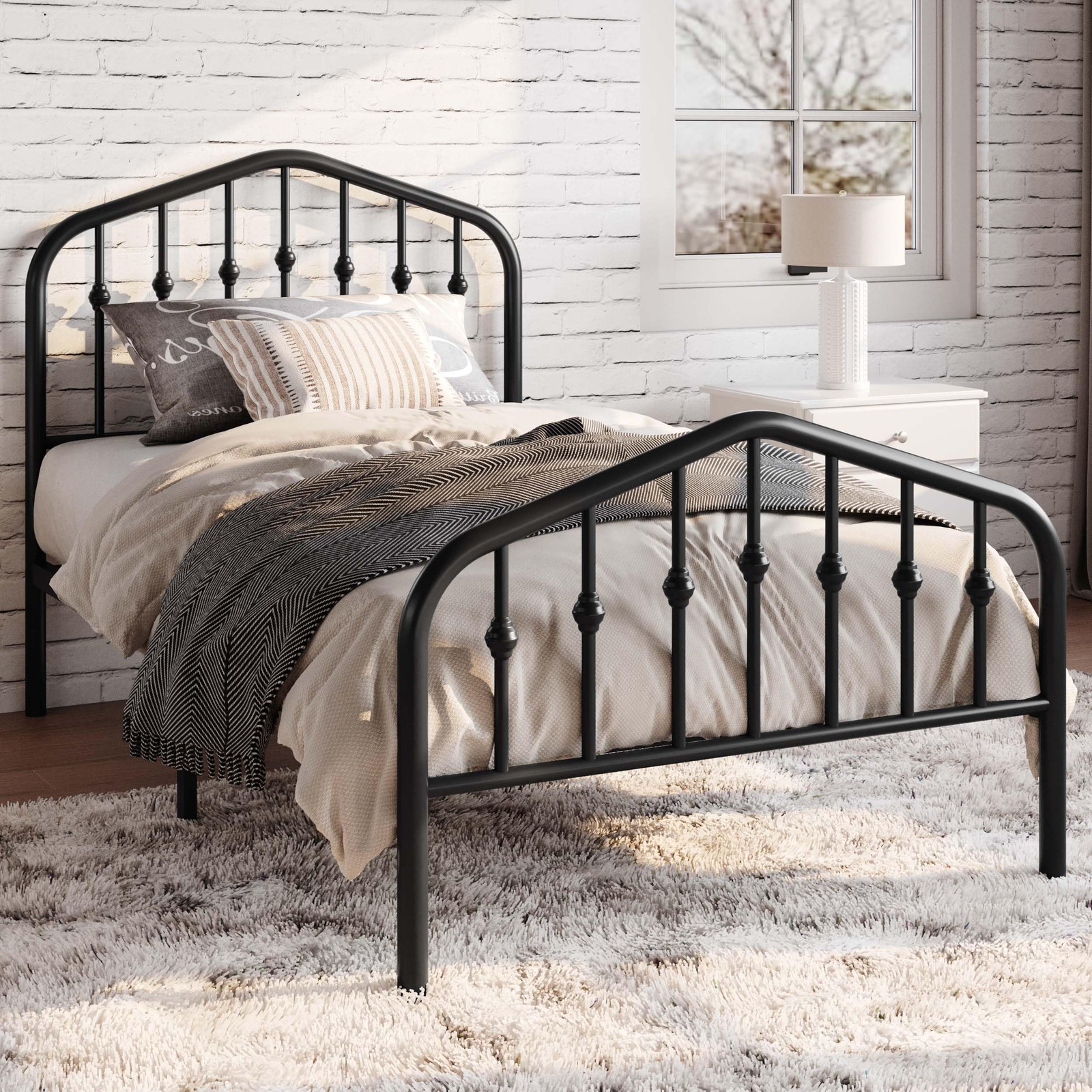 SHA CERLIN Twin Size Metal Platform Bed Frame with Victorian Style Wrought Ir... gallery