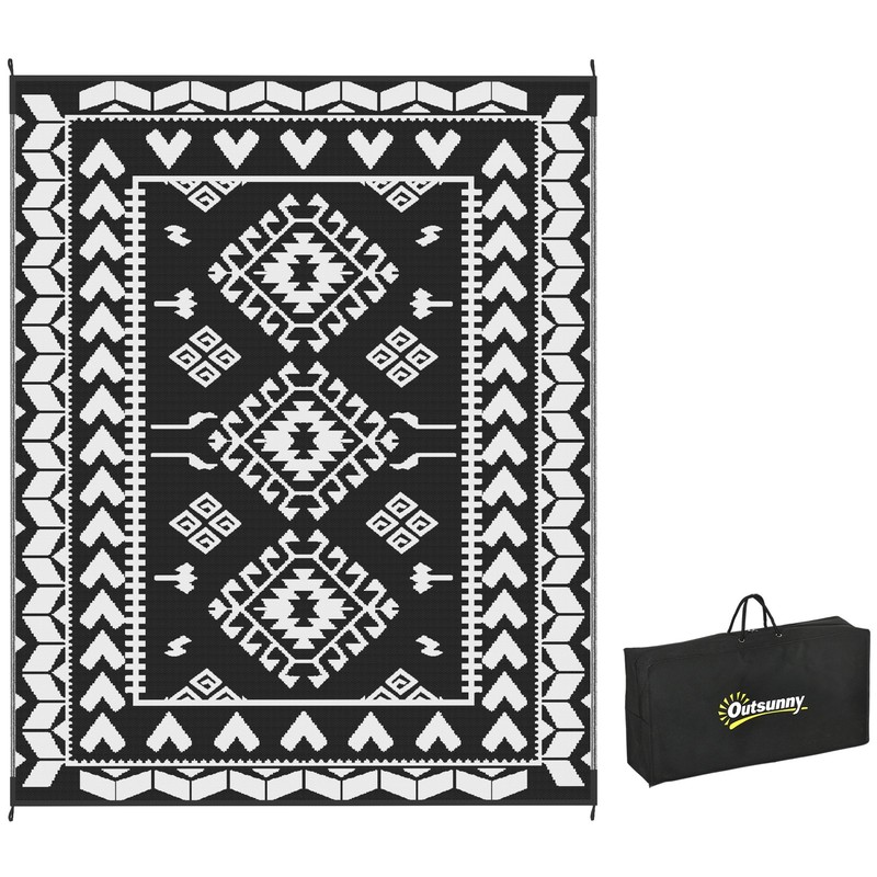 Black White Rhombus Patchwork Outsunny Outdoor Rug, 8' x 10' Floor Mat gallery