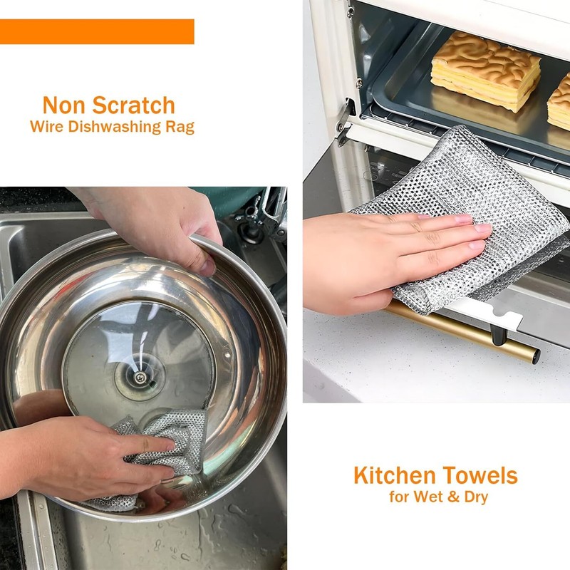 5x Double Layer Wire Dishwashing Rag,Microfiber Cleaning Cloth for Washing Dishe gallery