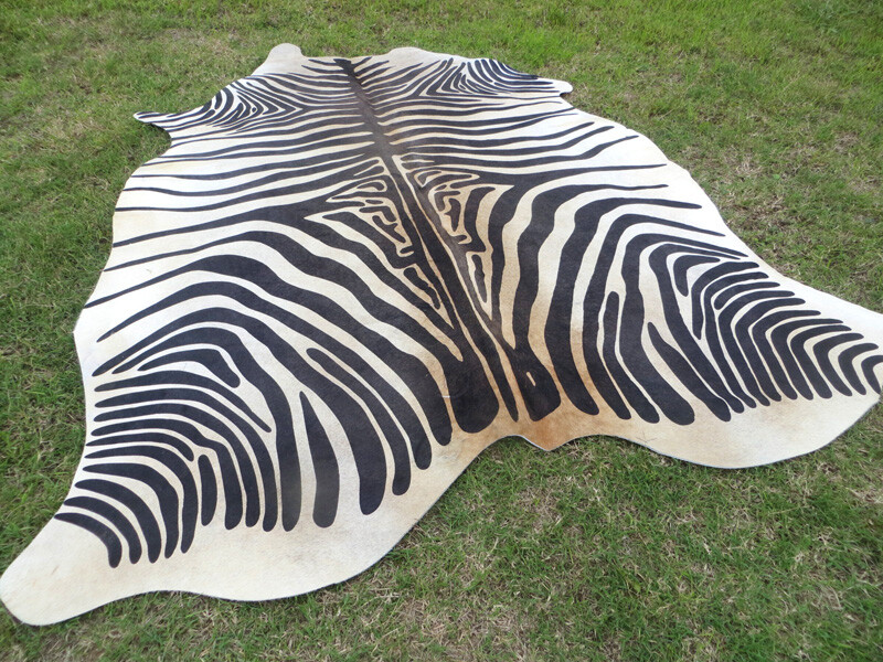 LARGE !! ZEBRA print printed Cowhide Rug natural Cow Hide Skin beige white Z gallery