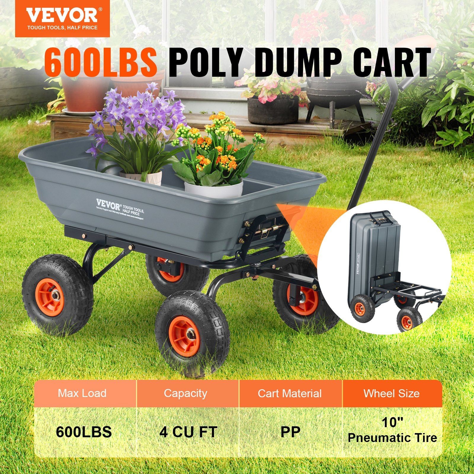 Compact 600lb Load Cart Poly Body 10in Tires Easy to Maneuver gallery