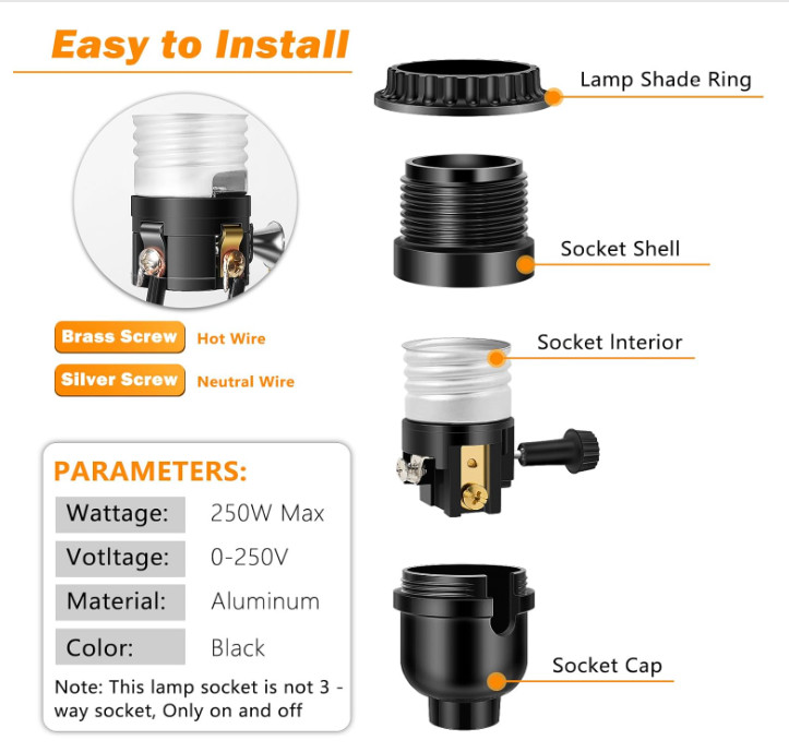 UL Listed E26 Light Socket, Threaded Lamp Socket Replacement with On/Off Switch gallery