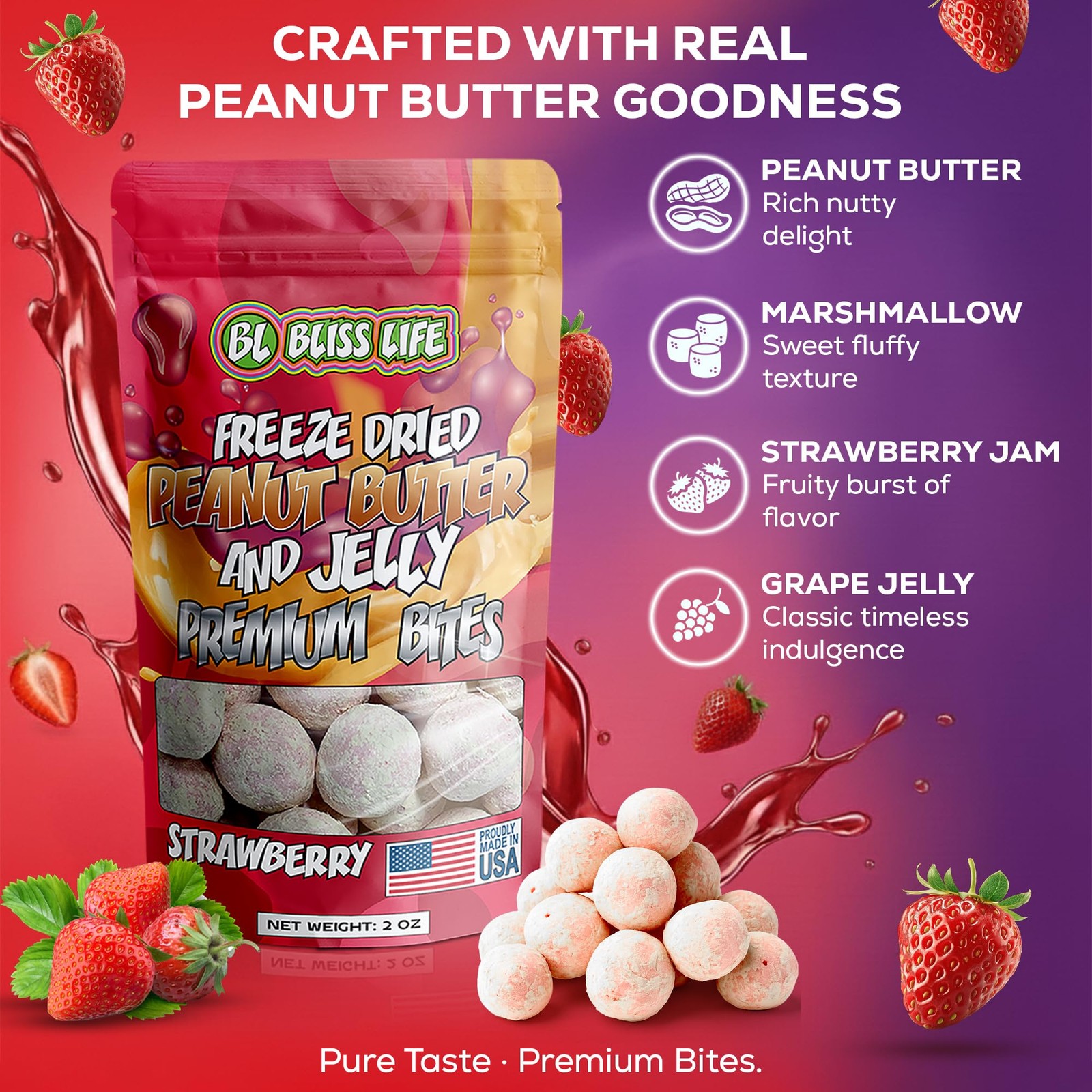 3 Count Bundle Of Premium PB&J Bites - Strawberry, Grape, and Marshmallow Pea... gallery