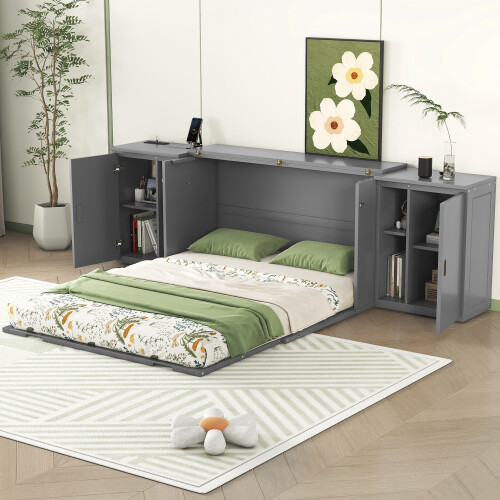 Full Queen Size Murphy Bed with Stroage Cabinets Murphy Chest Cabinets Floor Bed gallery