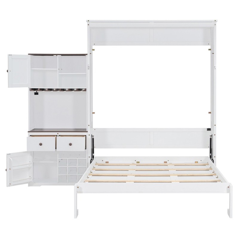 Queen Size Wall Murphy Bed with Ample Storage, Wine Rack, Glass Holder,LED Strip gallery