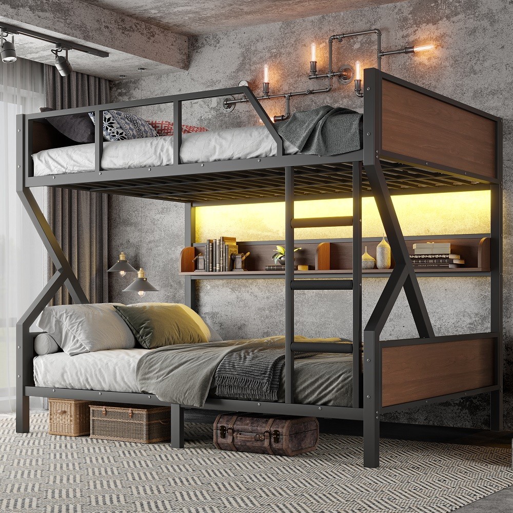 Queen Over Queen Bunk Bed with Storage, LED Lighting, Quiet Metal Frame gallery