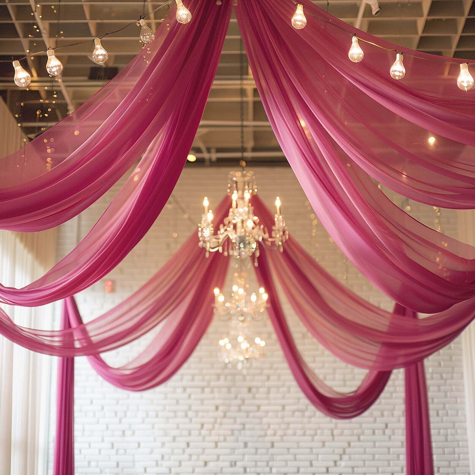 5ft x 32ft FUCHSIA Premium Chiffon Sheer Backdrop CURTAIN PANEL Drape Party gallery