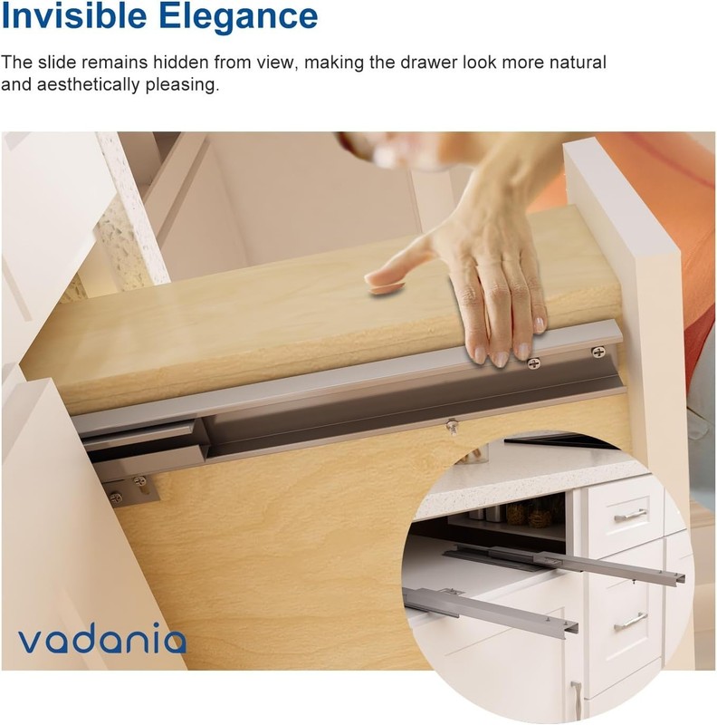 22" Soft Close Undermount Drawer Slide - Elegant Bottom Mount, 88 lb Capacity gallery