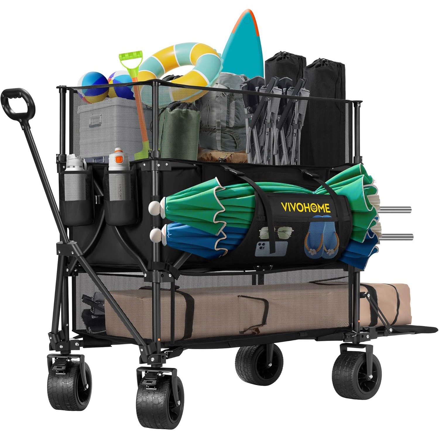 500L Capacity Double Decker Collapsible Wagon 600lbs Utility Cart w/ Big Wheels gallery