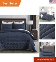 Hypoallergenic Soft Microfiber Queen Quilt Set – Stylish Diamond Stitch Design