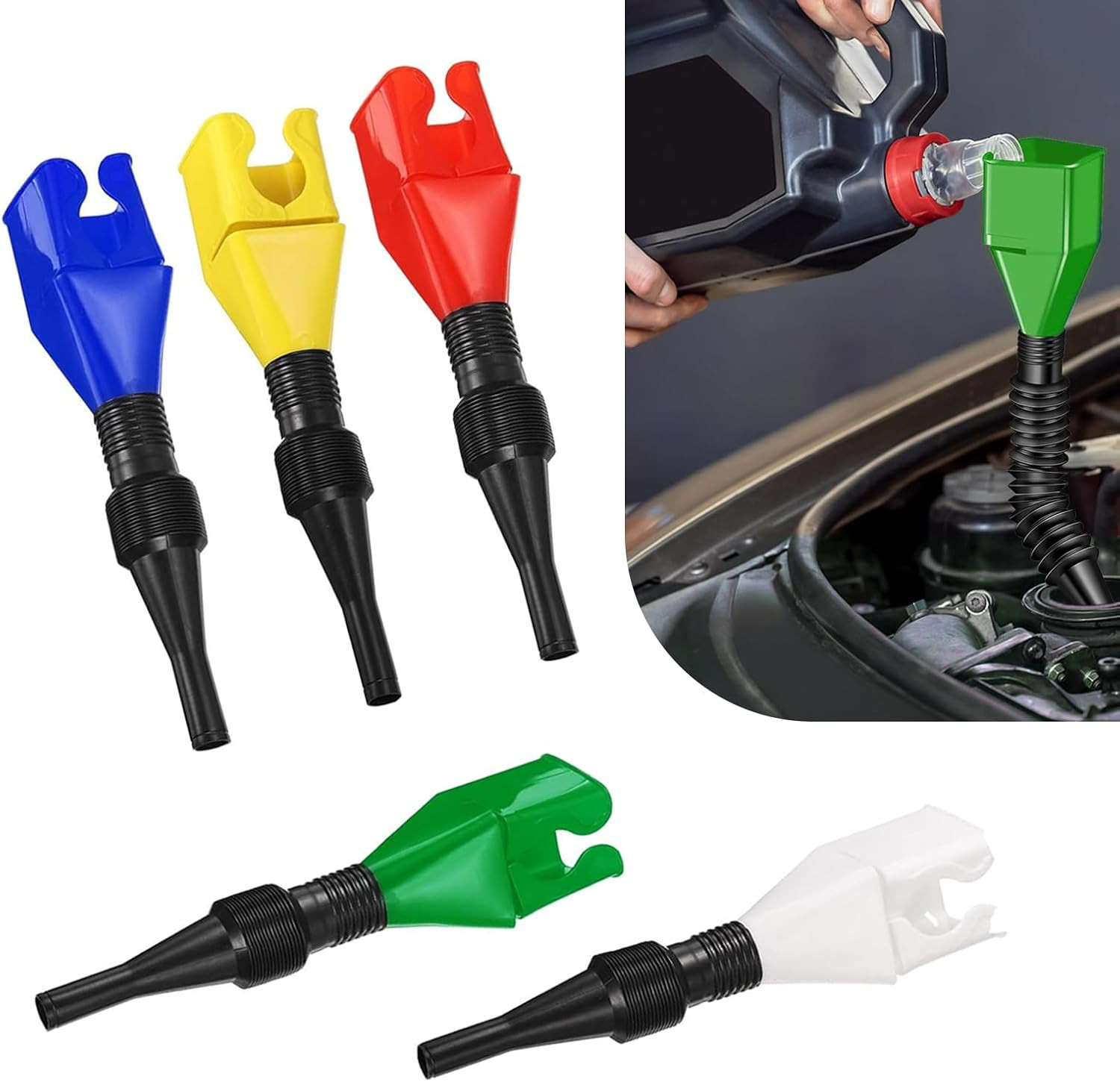 5 PCS Car Funnel, Car Oil Funnel, Multifunctional Foldable Telescopic Hose with gallery