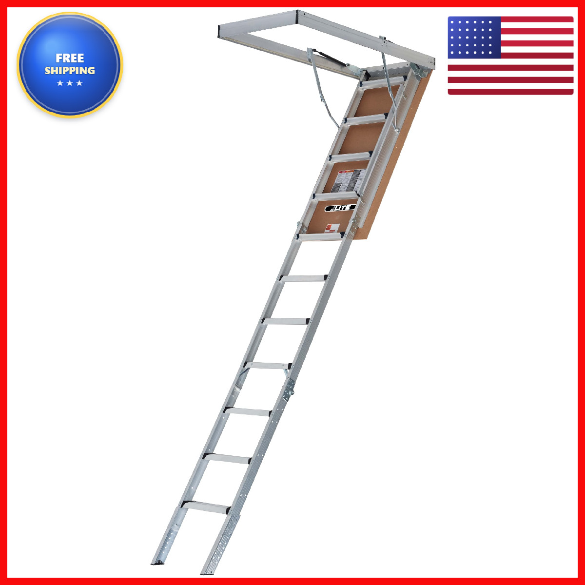 Lite 10-Foot Aluminium Attic Ladder 54W X 22.5H Rough Opening 375-Pound Load gallery