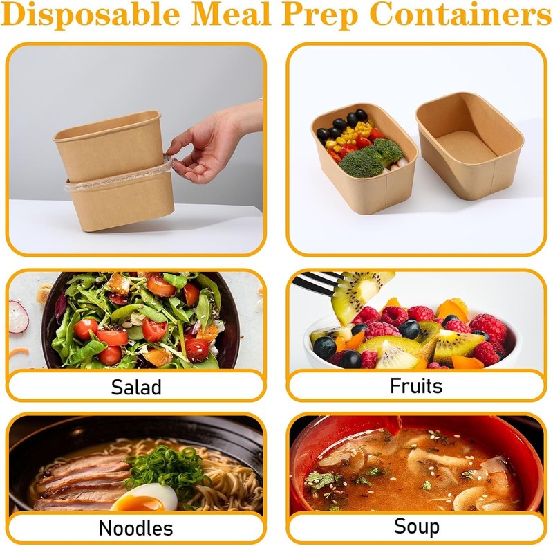 Leak-Proof Microwavable Food Containers – 50 Pack Kraft Paper To-Go Boxes gallery