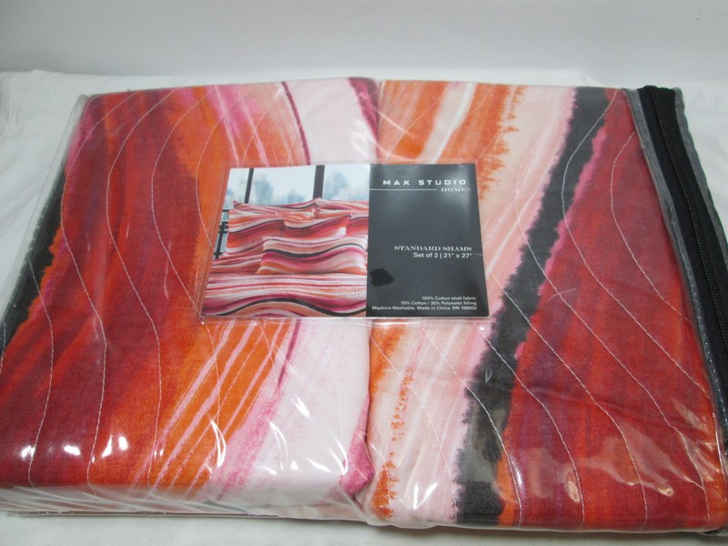 New Max Studio Two Standard Shams - Red, Orange, Black and Pink Wave NIP gallery