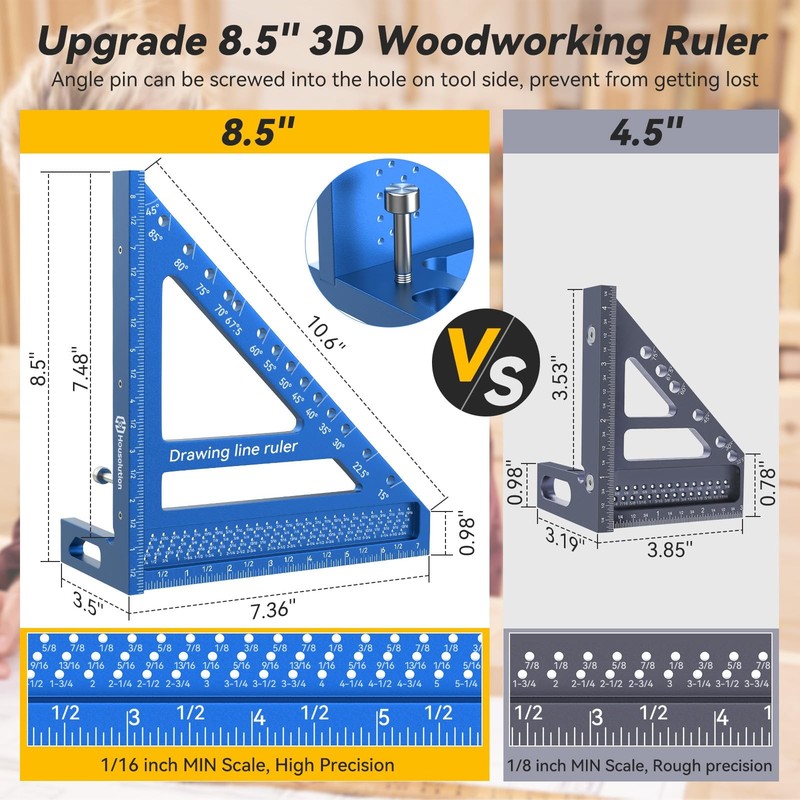 Housolution 8.5Inch 3D 6-in-1 Carpenter Square (1/16" Precision), 0-90° Alumi... gallery