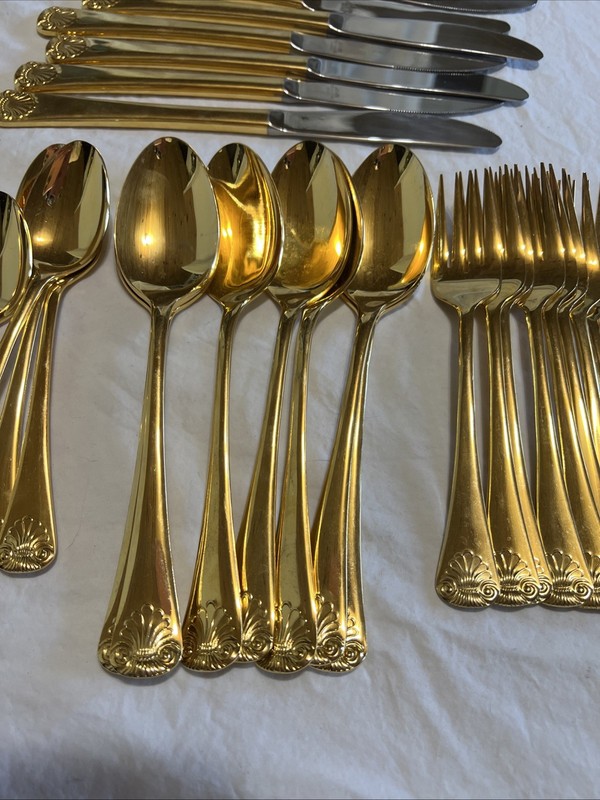 Vintage Japan Shell Pattern Gold Flatware Set 48 Piece Service For 8 16 Teaspoon gallery
