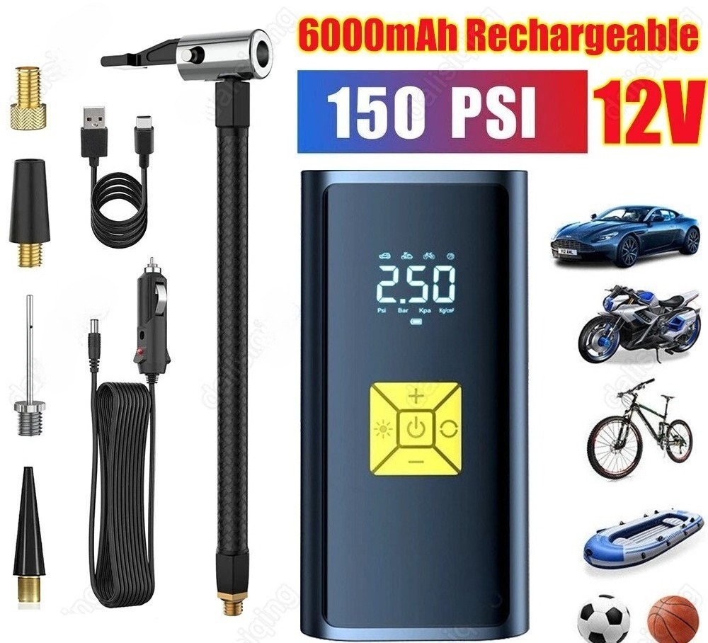 150 PSI Air Compressor Tire Inflator Fits Car Moto Bike Tires Air Pump Cordless gallery