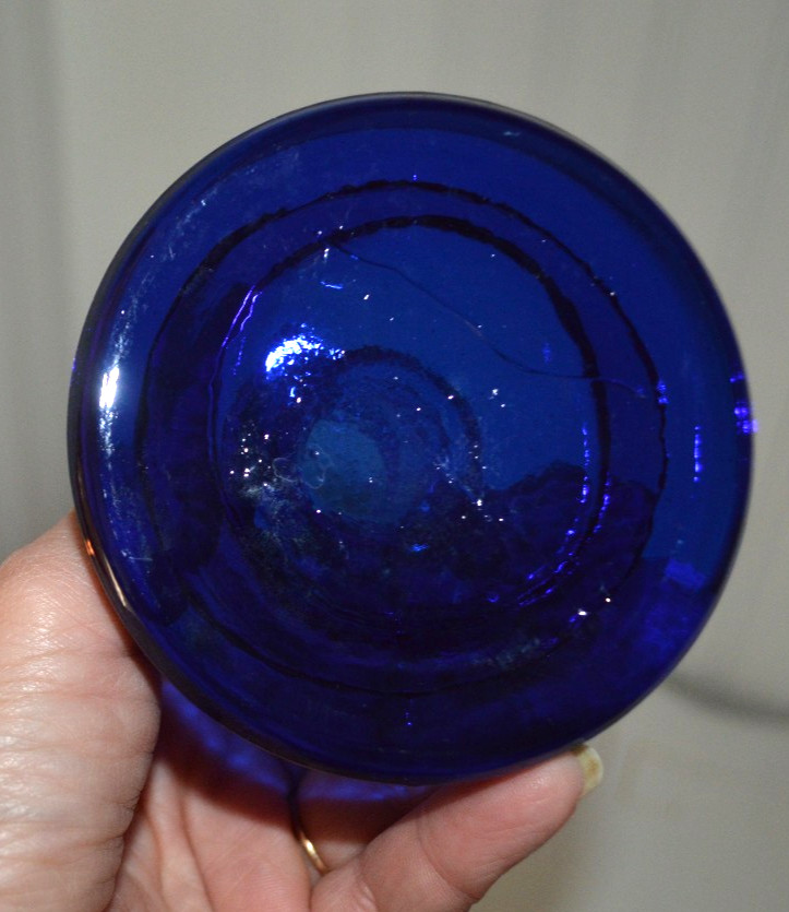 BLUE GLASS SHORT CANDLESTICK CANDLE HOLDER COBALT CHAMBER MANTLE COTTAGE VGC gallery