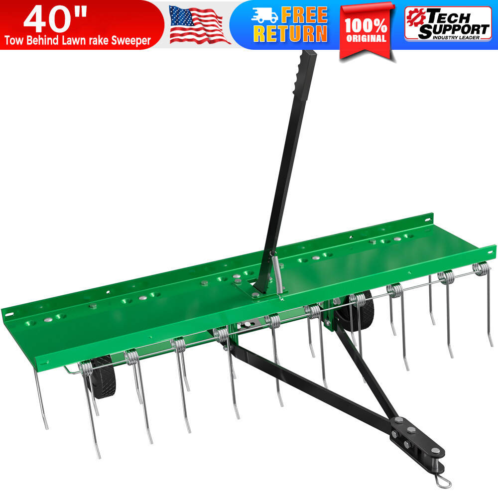 40" Lawn Sweeper Landscape Tractor Rake Tine Tow Dethatcher Pull Behind Mower gallery