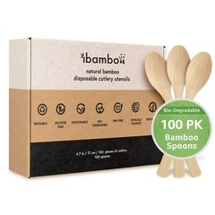 Ibambo 100% Bamboo Spoons – 100 Compostable Spoons, Disposable or Reusable