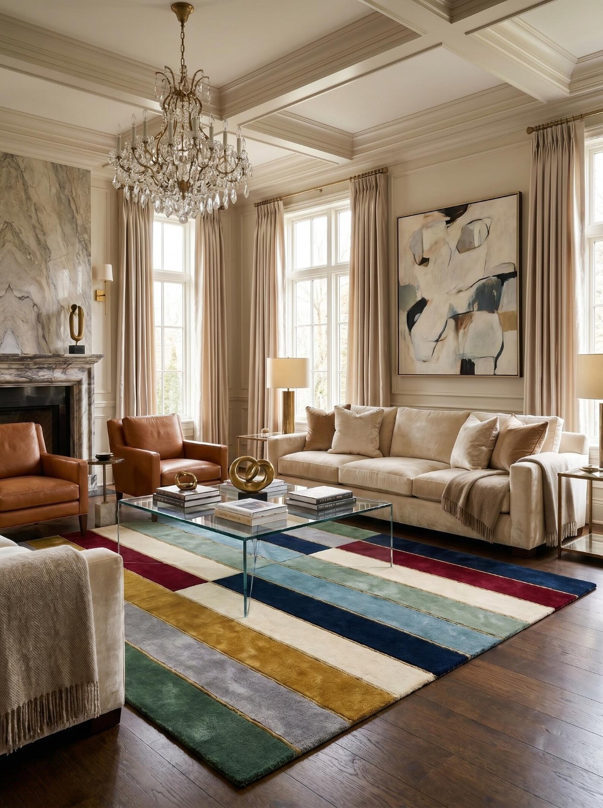 Handmade Modern Geometric Striped Area Rug | Color Block Tufted Wool Rug gallery