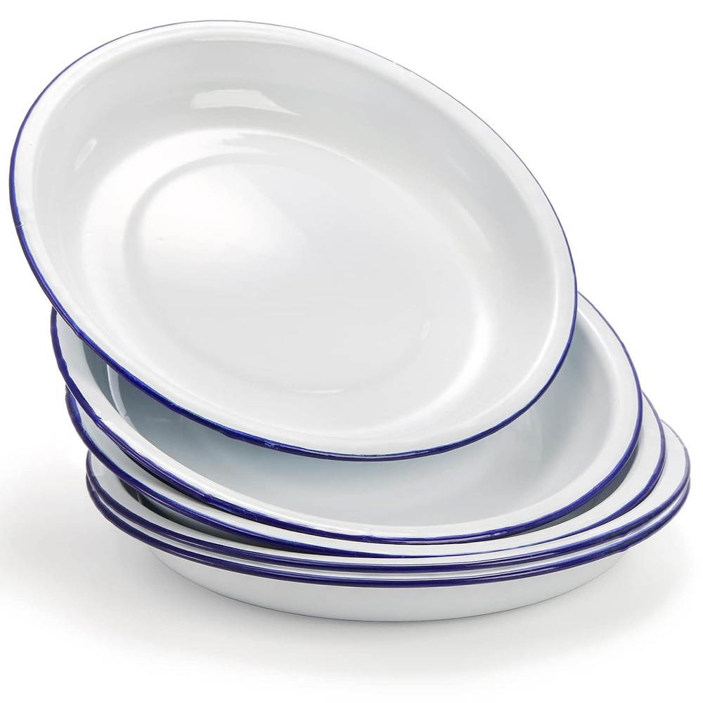 5 Unbreakable Enamelware Dinner Plates Set 9.5" Enamel Plates Serving Plates