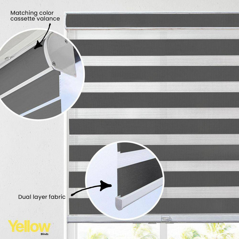 Gray Cordless Room Darkening Polyester Dual Layer Zebra Roller Shades-69 In. W X gallery