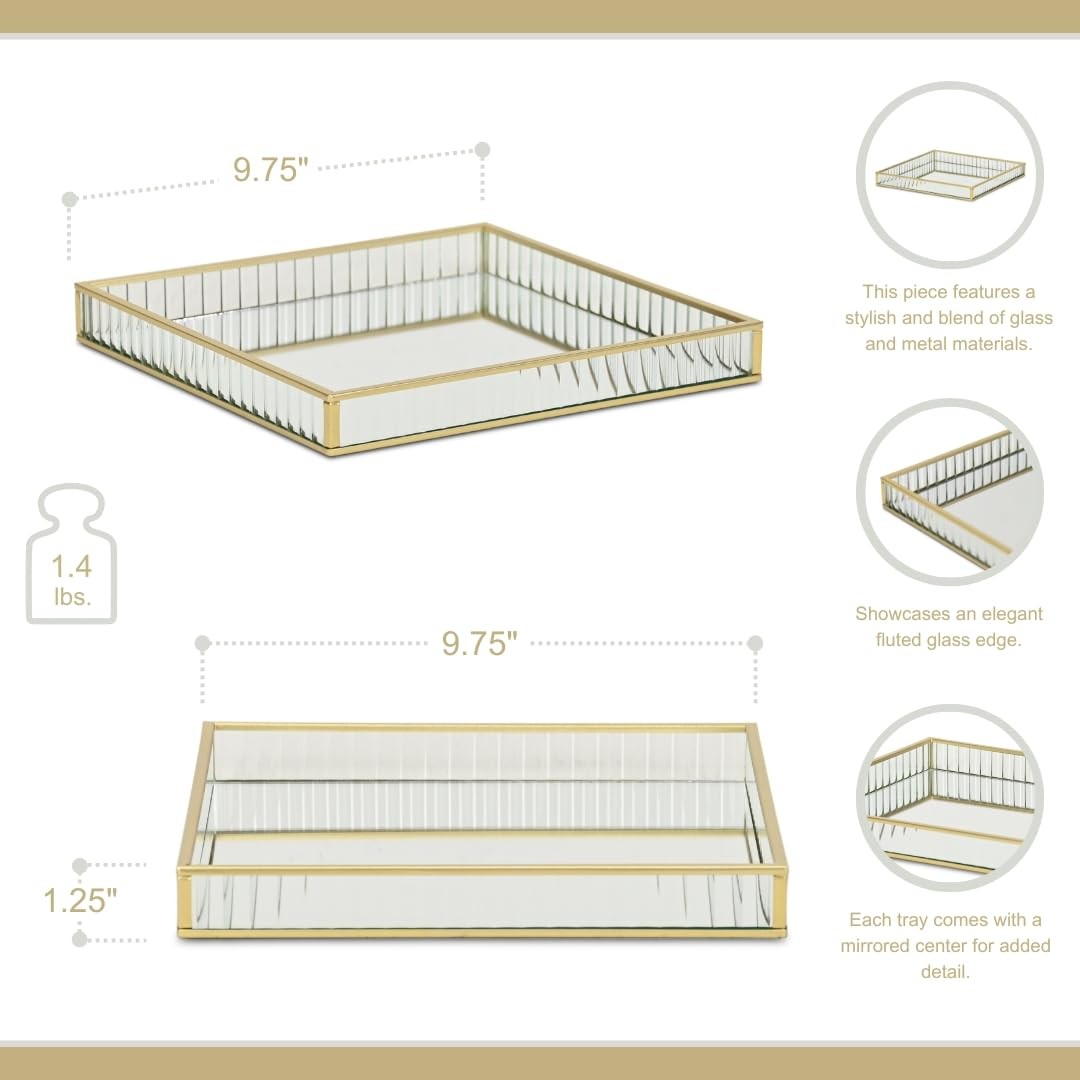 Veldra Gold Square Fluted Glass Tray Small 9Dot75In gallery