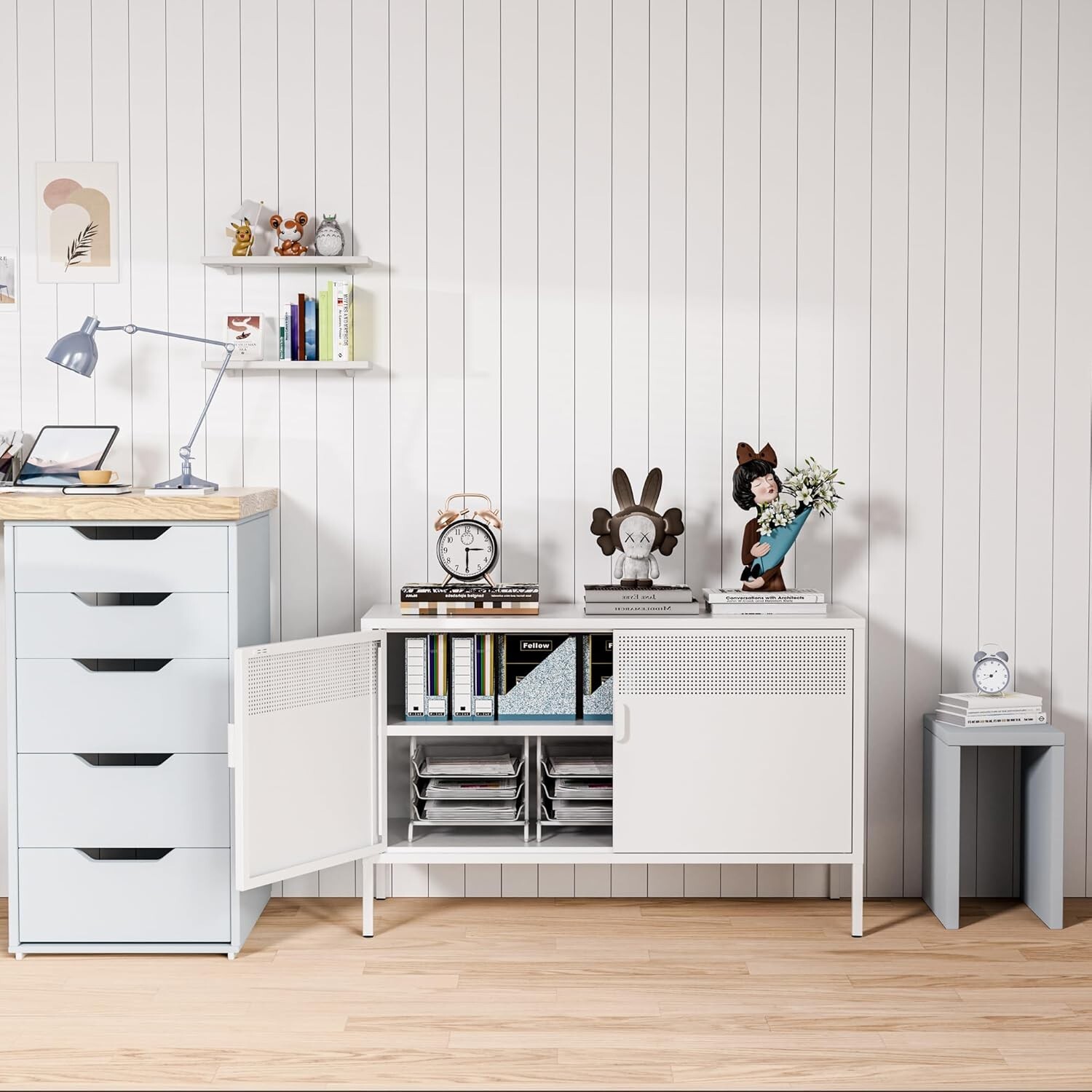 Elegro White 25.19" Metal Locker Storage Cabinet, TV Stand With Adjustable Shelf gallery