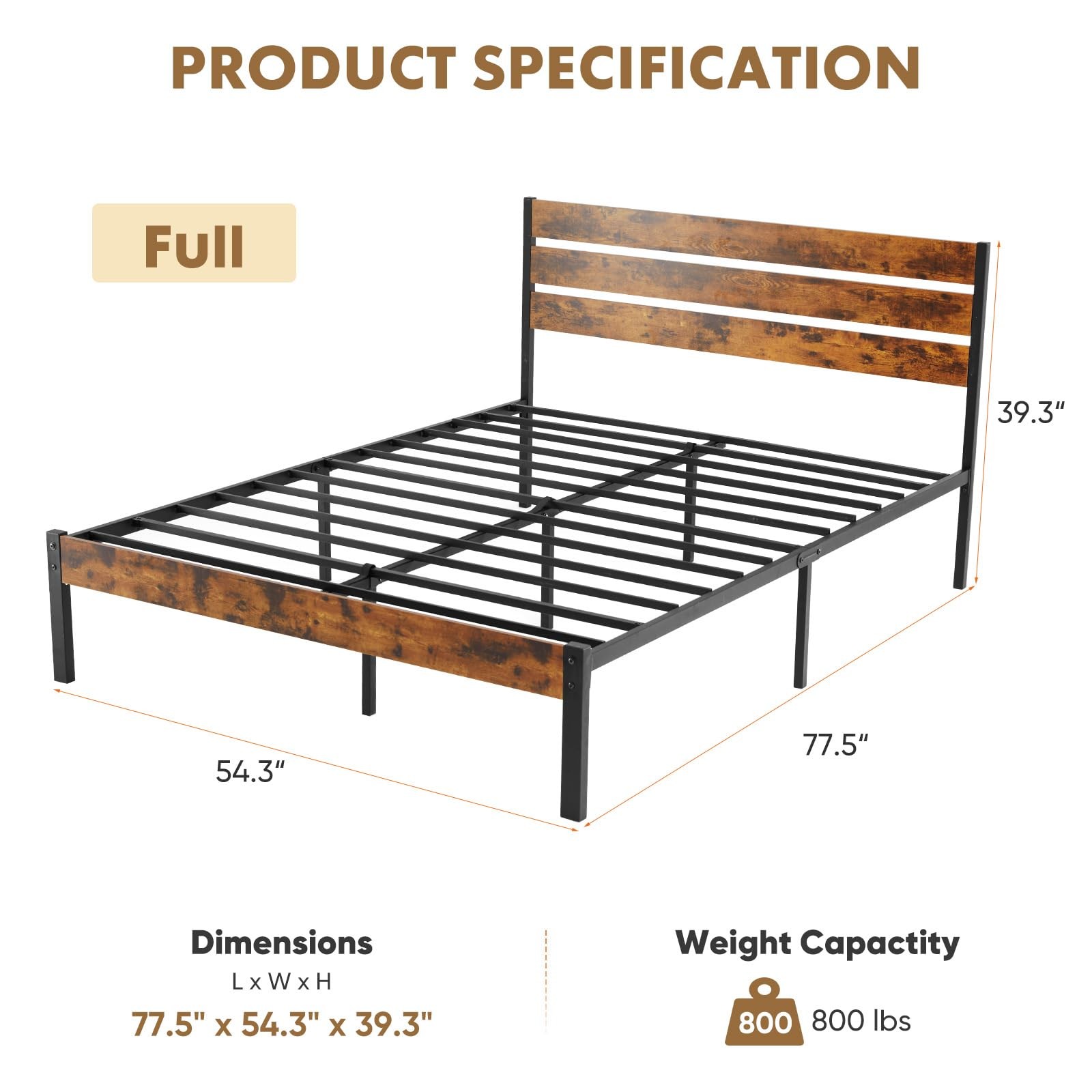 Full Size Bed Frame 800LB Metal Support Under Storage Rust Brown OLIXIS 800LBS gallery