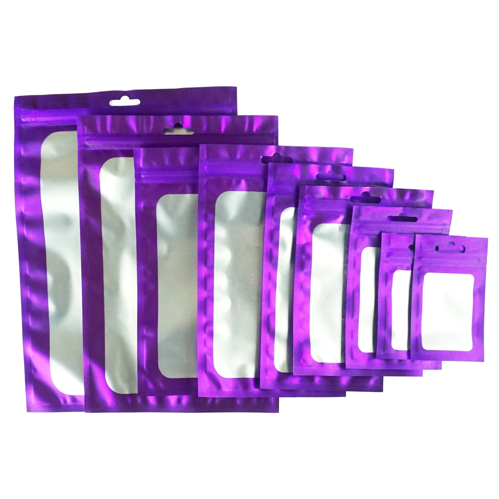 QQ Studio Purple Matte Flat Bags, Mylar Foil Packaging Pouches with Window gallery