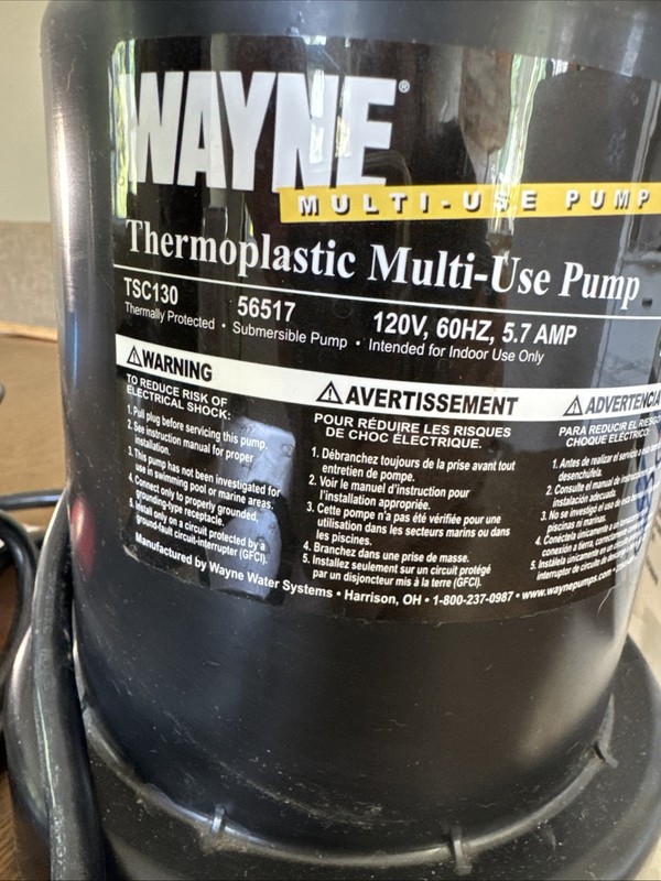 Wayne TSC130 Switchless Switch 1/4 HP 1050 GPH 120V Submersible Utility Pump NEW gallery