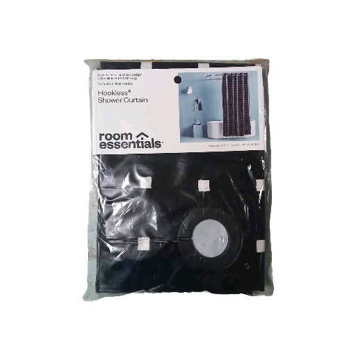 Hookless Shower Curtain Uses No Hooks Or Liner White Squares On Black 71" X 74" gallery