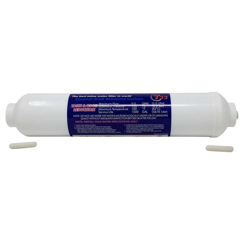GAC T33 Inline CTO Carbon Water Filter w/ 1/4" OD Quick Connect NSF Certified gallery