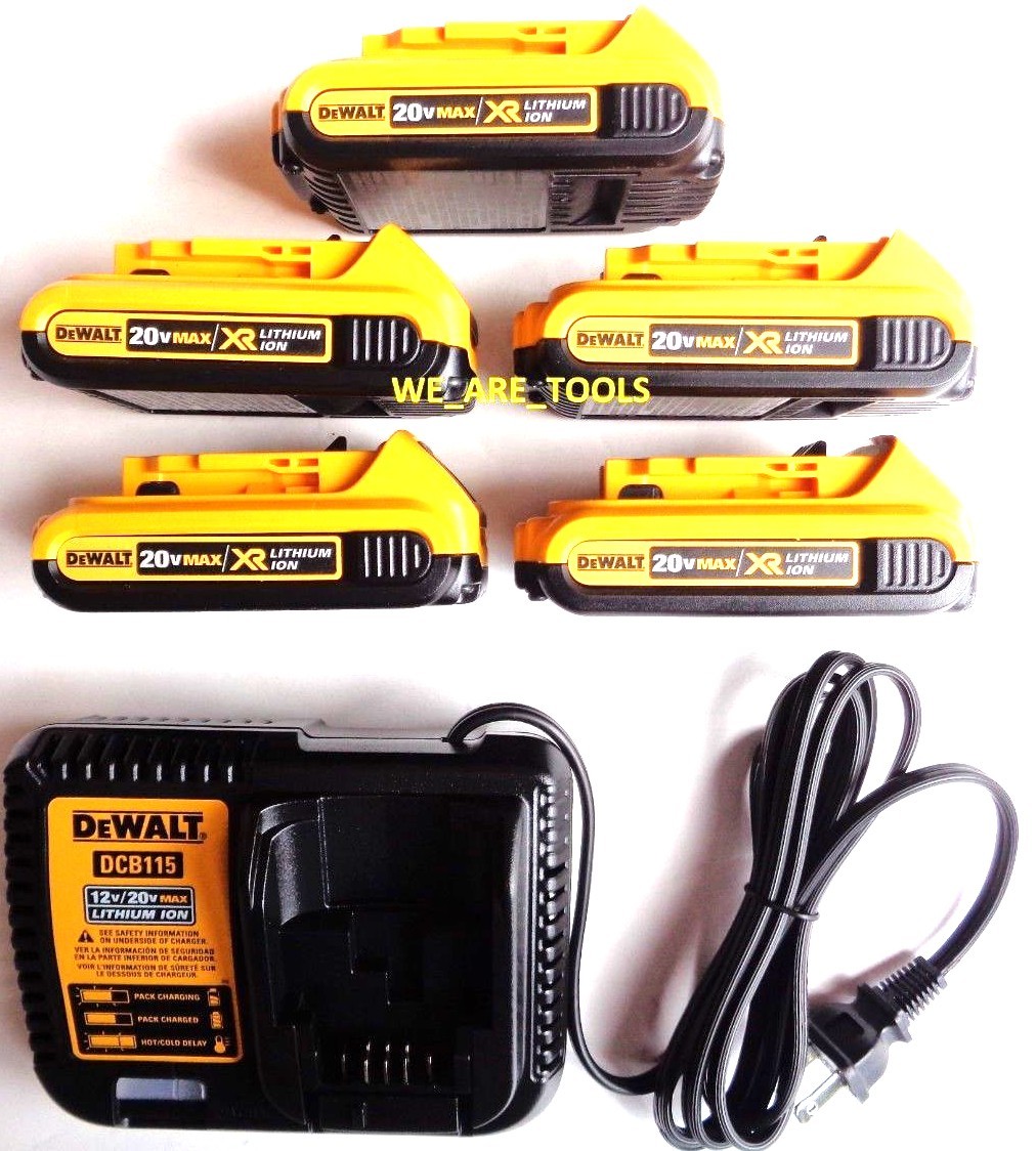 (5) Dewalt 20V DCB203 Batteries, (1) DCB115 Charger 2.0 AH 20 Volt gallery