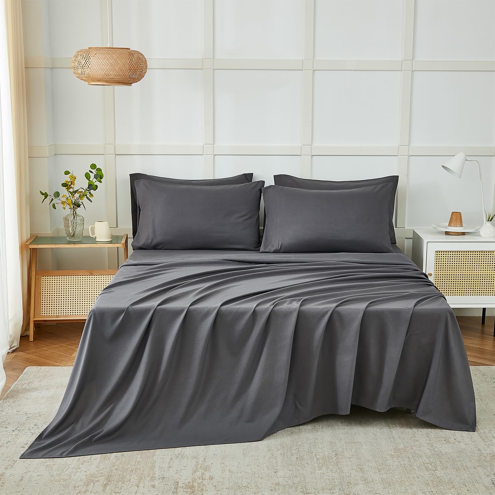 ILAVANDE Grey Queen Sheets Set 6 Piece,Hotel Luxury Super Queen(6pc), gallery