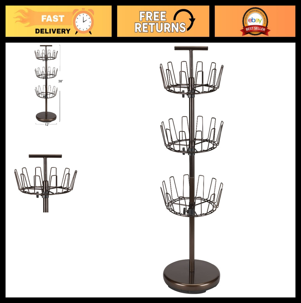 Three-Tier Adjustable Revolving Shoe Rack - Space-Saving Bronze Organizer