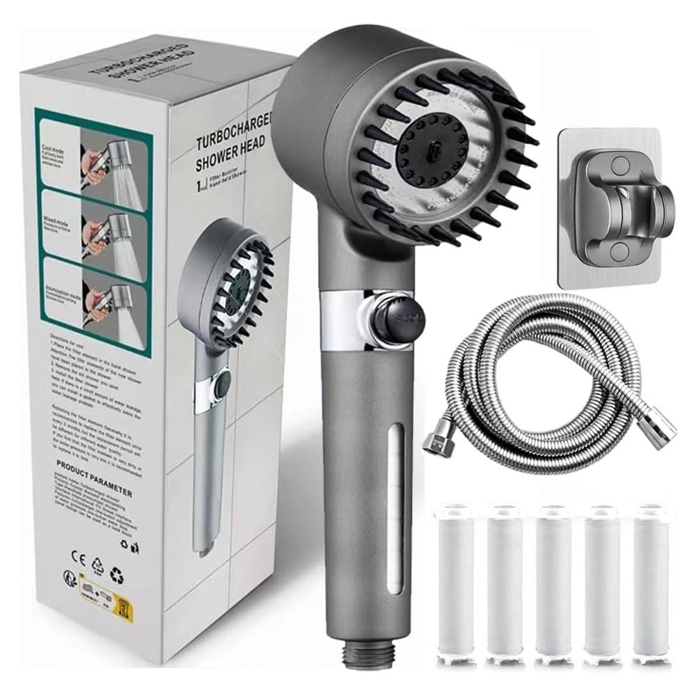 High-pressure shower head with bracket and hose,includes 5 spare filter,Ship USA