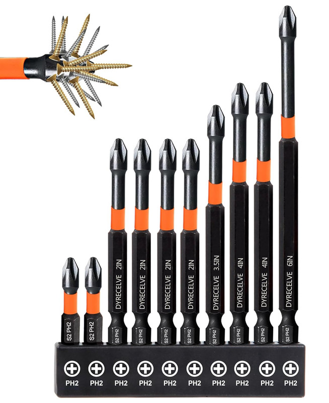 10-Pack Phillips Bits #2 Impact Magnetic, 1-Inch to 6-Inch Long Phillips Head... gallery