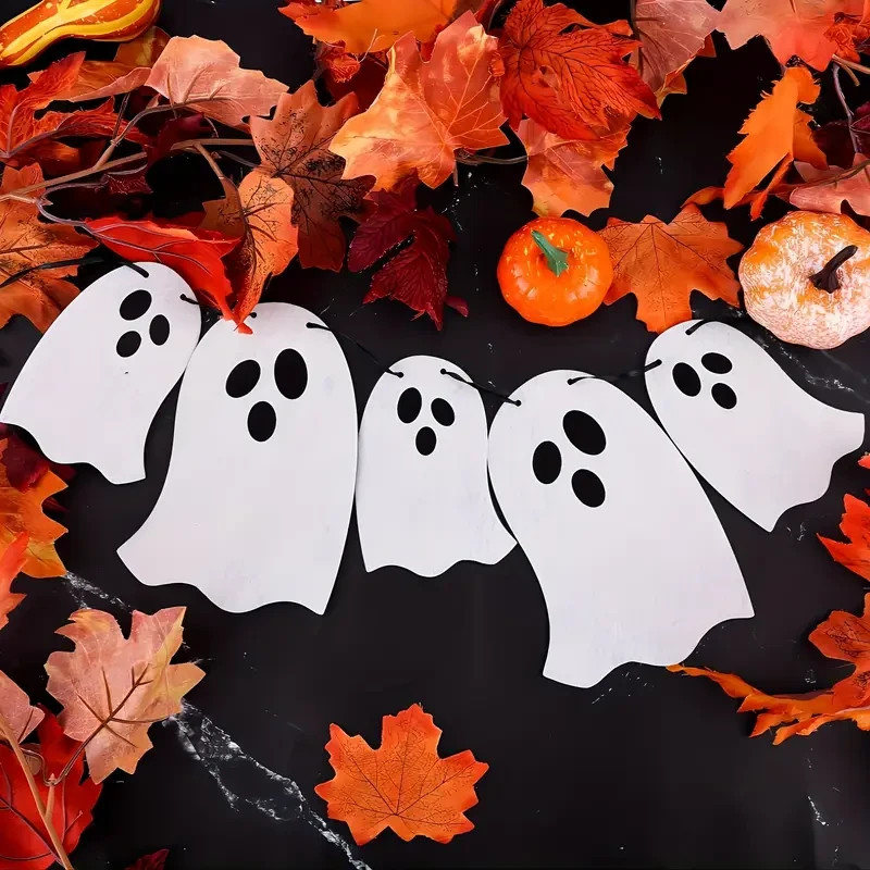 Spooky Halloween Ghost Pull Banner 5m/16.4ft White Paper Ghosts Black Eye gallery