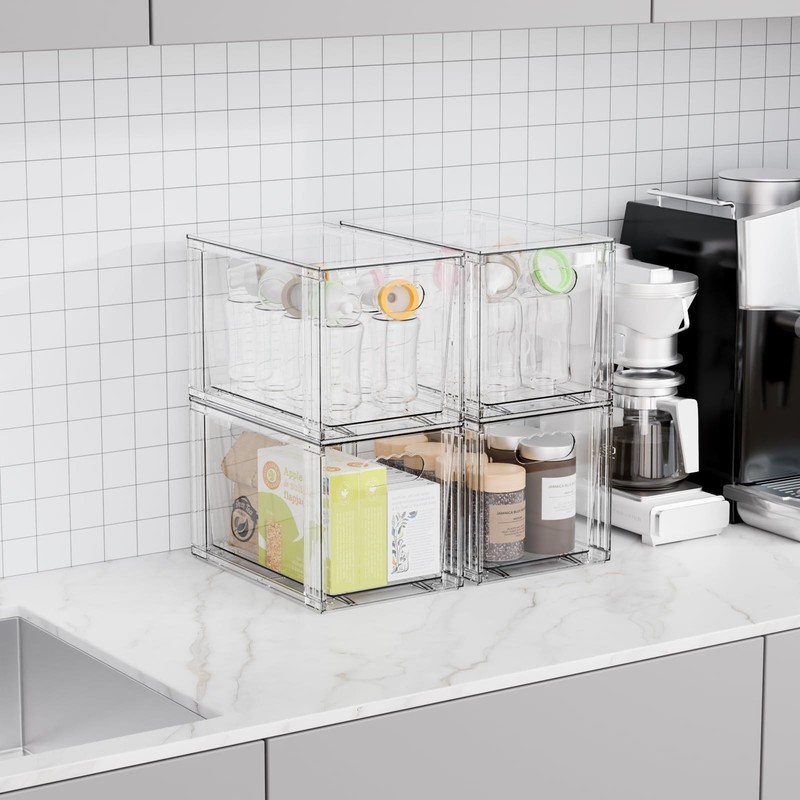 4 PCS Clear Stackable Storage Drawers 7.3 Inch High Large Baby Bottle Acrylic gallery