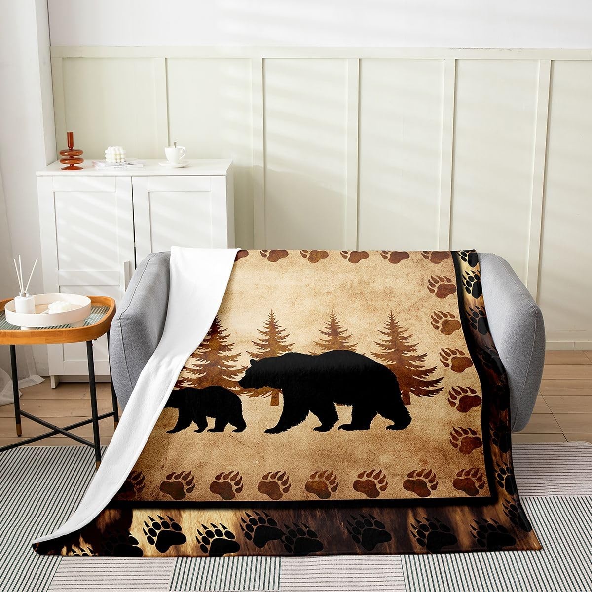 Bear Flannel Fleece Throw Blanket Rustic Cabin Country Wildlife Twin 60x80 gallery