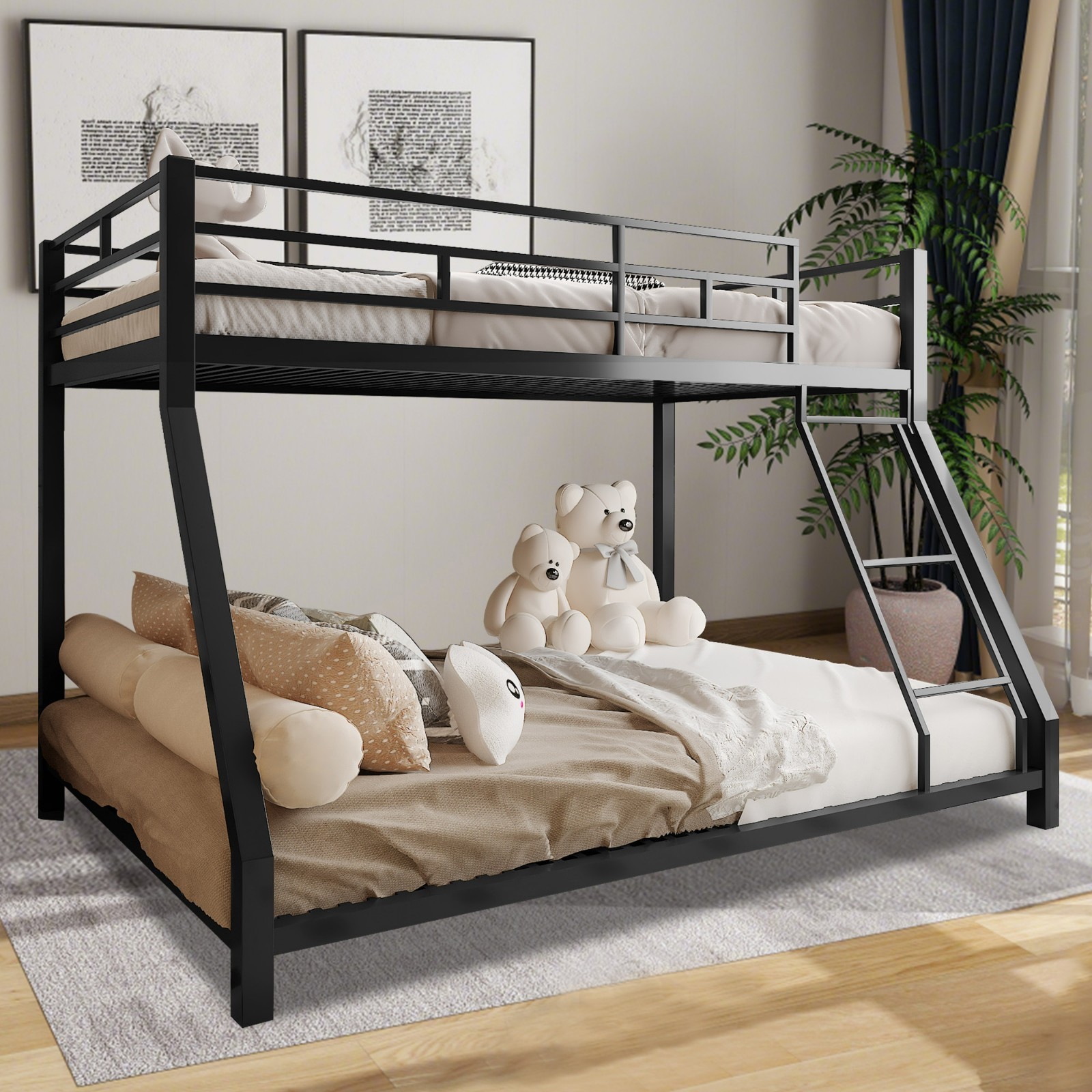 Heavy Bunk Beds Twin Over Full Size Metal Bunk Bed With Bottom Space & Guardrail gallery