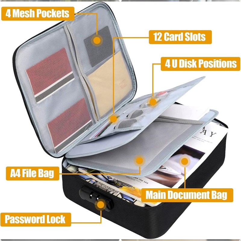 3-Layer Fireproof Document Box with Lock File Storage Box Waterproof Safe Bag US gallery