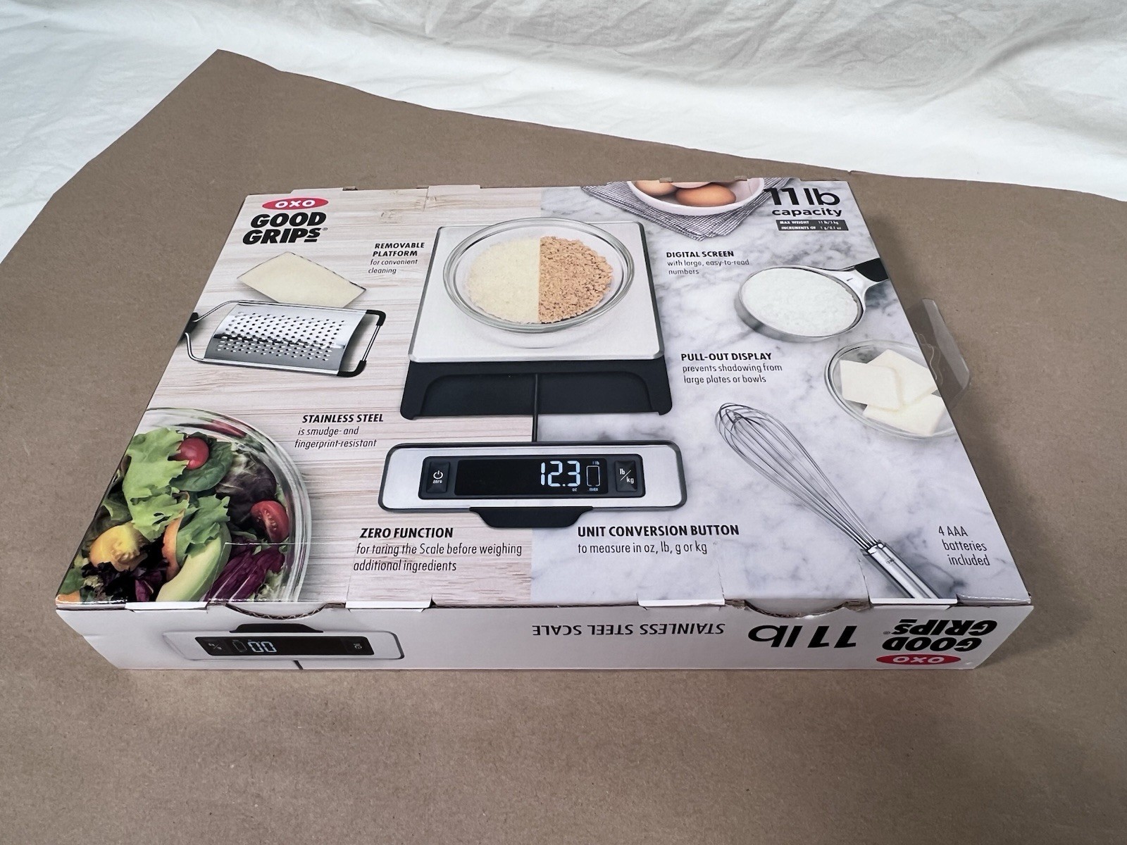 New OXO Good Grips Kitchen Scale Stainless Steel 11 lbs Capacity 1 gram 0.1 oz gallery