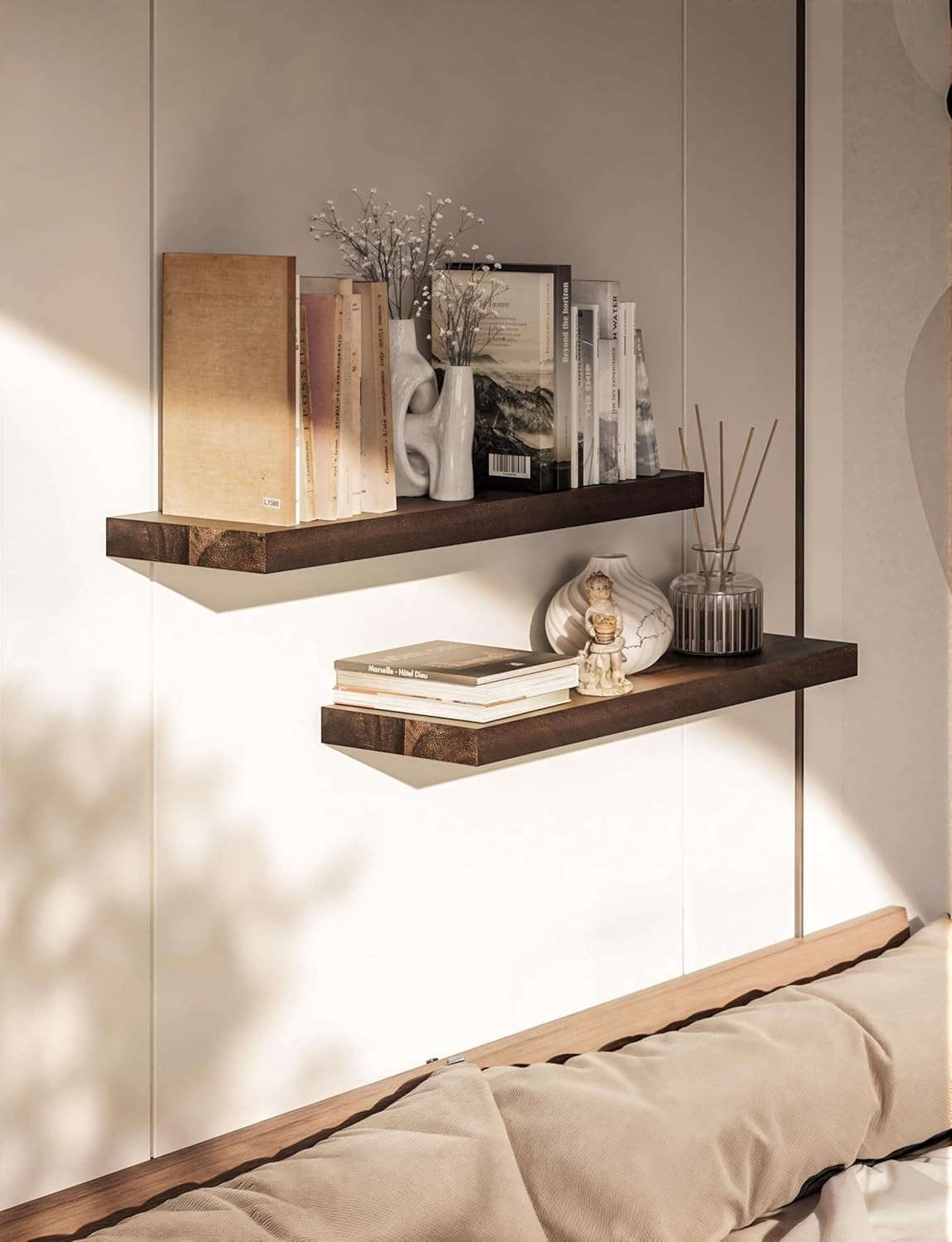 NEW 24 Inch Acacia Floating Wall Shelves Set of 2 Rustic Walnut Book Shelf gallery