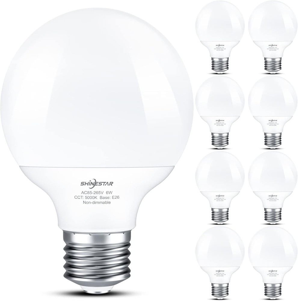 8-Pack Light Bulbs, Daylight 5000K, 60w Equivalent, G25 LED Globe Light Blubs