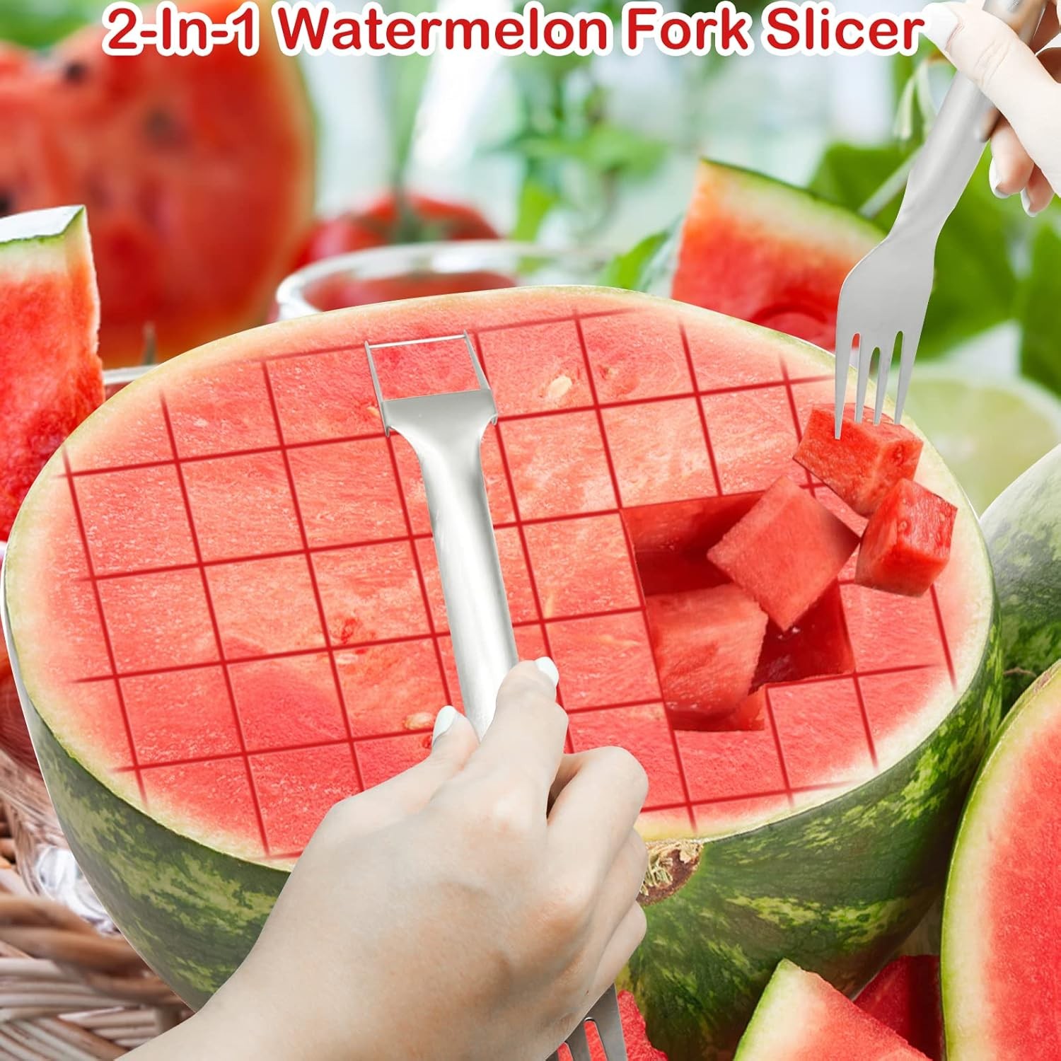 2Pc Watermelon Fork Slicer Cutter, Stainless Steel 2-in-1 Watermelon Fork Slicer gallery