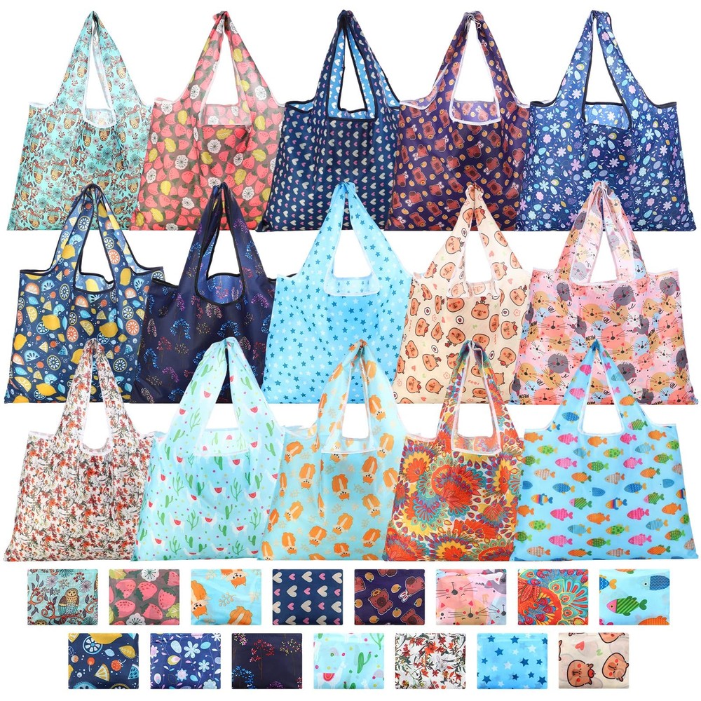 Sunnymove 15 Pcs Extra Large 55lbs Foldable Reusable Grocery Bag 210d Large Tote