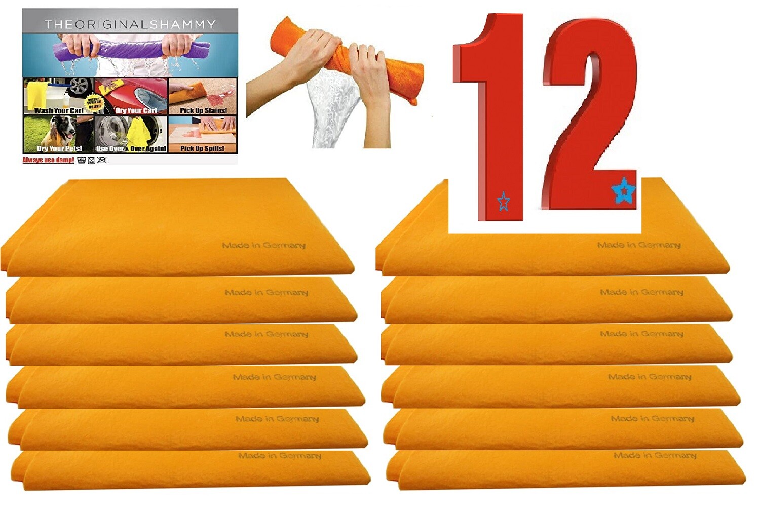 Original German Shammy Towels Super Absorbent Cloth 27 x 20 colcha 3,6,12 cloths gallery